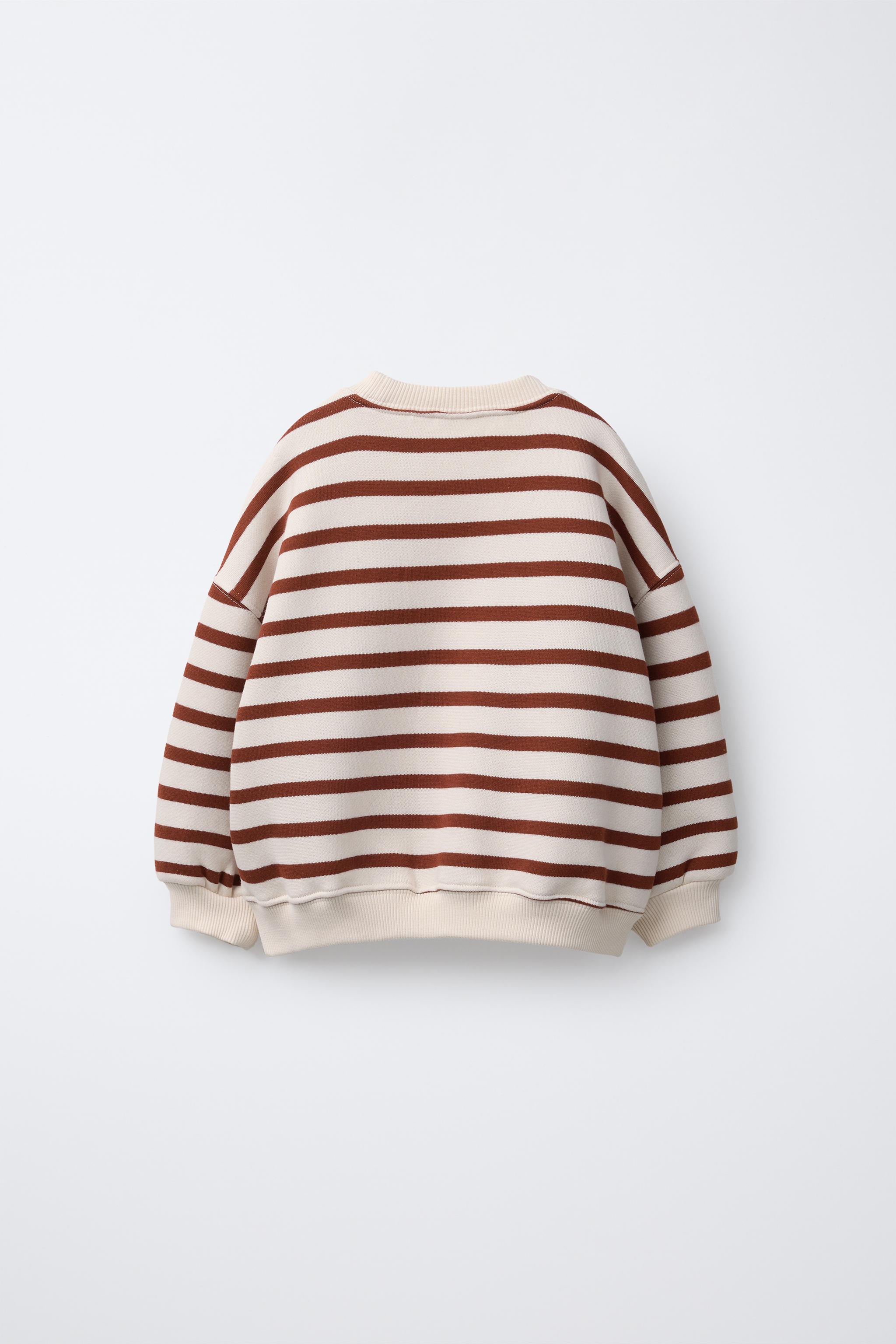STRIPED EMBROIDERED BEAR SWEATSHIRT